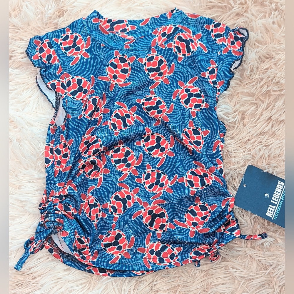 NWT,Reel Legends, Patriotic Turtle,UPF,Dry Fit, Side Ruched Tee-Girls 4T
